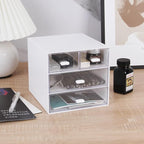 Desk Organizer with Drawer, Office Organizer with 4 Drawers, Desk Storage Box for, Desktop, Dressing table, Office, School, Home, Plastic Box and 4 Acrylic Drawers(White)