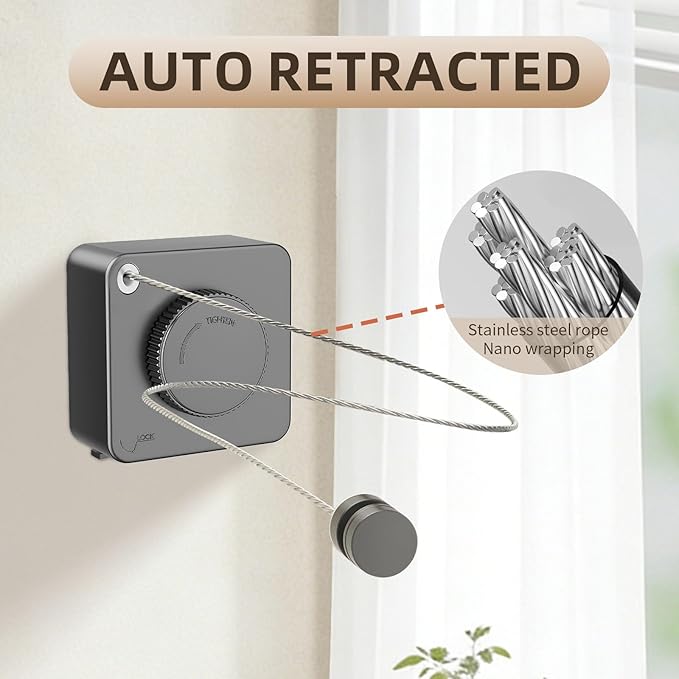 Anti-Sag Retractable Clothesline 40LB Capacity - 201in Stainless Steel Laundry Line for Indoor Outdoor, Wall Mounted Space Saving Easy Install (Gray)