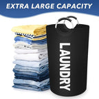 90L Large Laundry Basket, Freestanding Waterproof Laundry Hamper, Collapsible Folding Tall Clothes Hamper, Easy Carry with Foam Protected Aluminum Handles for Dorm, Family, Travel (Black)