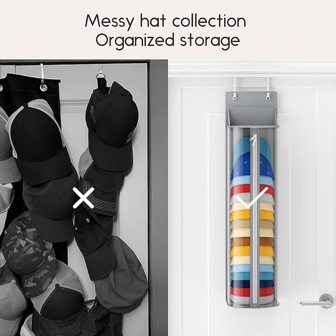 Hat Rack for Door and Closet – Large Capacity Hanging Hat Rack Organizer Holds 30-35 Caps, Over the Door Hat Storage Organizer for Bedroom, Entrance or Dorm, 2 Pack, Grey