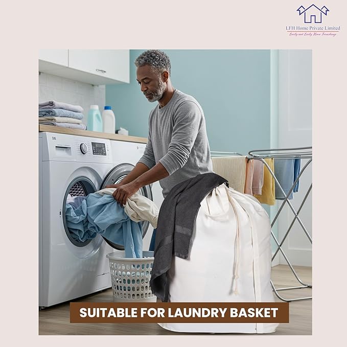 LFH Home Cotton Canvas Extra Large Laundry Bag with Handle, Heavy Duty Drawstring Closure Washable Laundry Bags School Travel, Home, Hotel, College Dorm, Organizer Sack, Toys 28x40-White