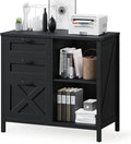3 Drawer File Cabinet, Farmhouse Lateral Filing Cabinet Fits Files Letter or A4 Size, Wooden Printer Stand with Open Storage Adjustable Shelf for Home Office, Rustic Black