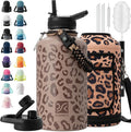 Insulated Water Bottle | Thickened Stainless Steel Vacuum Metal | Portable Sports Half Gallon Large Water Jug for Gym and Hiking with Straw, Carrier Bag, Handle Strap | BPA-Free 64 oz