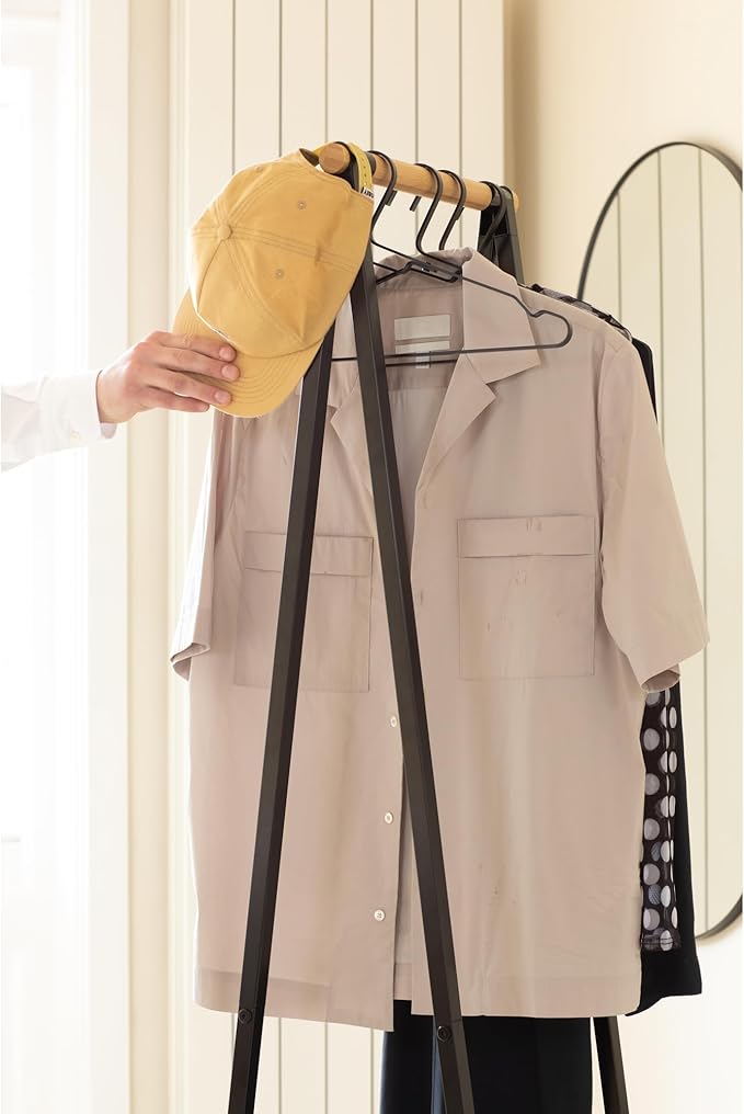 Brabantia - Linn Clothes Rack, Compact - Free Standing Clothing Rail - Clothes Storage - Hang, Air, or Dry Clothes - Sturdy Steel Frame & Bamboo Rod - 19 x 13 x 67 inches - Black