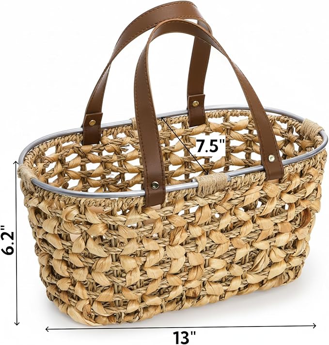 Goaste Egg Collecting Basket with Handle, 13 Inch Chicken Egg Storage Baskets, Handwoven Eggs Container for Gathering Fresh Eggs, Vintage Countertop Fruit Holder for Easter, Harvest, Kitchen