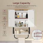 Bathroom Wall Cabinet with 2 Door and Adjustable Shelf, Medicine Cabinet with Towel Rack, 3-Tier Wall Mounted Storage Cabinet Over The Toilet for Bathroom Laundry Room, White and Natural