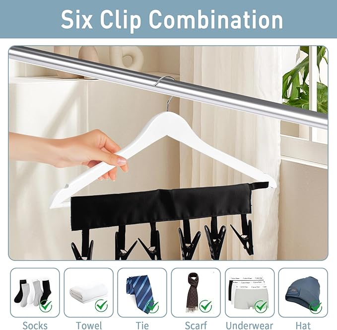 TamBee Travel Hanger Clips, Cruise Ship Essentials Portable Folding Clothes Hanger Clips Towel Drying Rack Sock Dock Swimsuit Drying Rack Hanger with 6 Clips Pack of 3 (Black,Blue,Red)