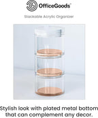OfficeGoods 3-Tier Stackable Acrylic Holder- Stylish Desk Organizer and Storage for Office or Home – Transparent Round Design with Rose Gold Metal Base