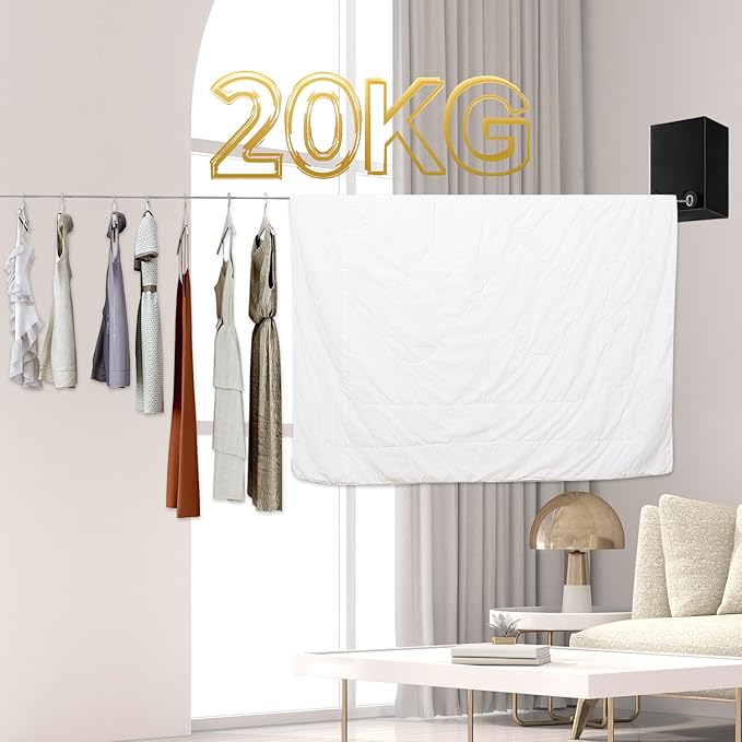 Invisible Retractable Clothes Line Indoor Non-Punch Retractable Wire Rope Portable Retractable Laundry Line Heavy Duty Clothes Dryer 165 inch Long Non Slip Clothesline