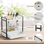 2-Tier Bathroom Organizer Countertop with Drawer, Wood Bathroom Counter Shelf for Storage, Vanity Organizer Countertop for Kitchen, Office