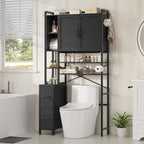 7-Tier Over the Toilet Storage Cabinet with 2 Large Drawers & 6 Hooks, Over the Toilet Storage with Toilet Paper Holder, Bathroom Over Toilet Storage for Bathroom, Laundry Room, Black