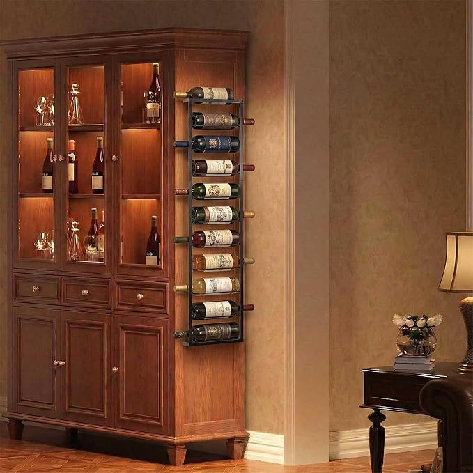 Wall Mounted Wine Rack: Metal Hanging 10 Bottle Wine Holder - Black Wine Storage Rack