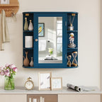 Tangkula Bathroom Medicine Cabinet with Mirror, Wall Mounted Home Storage with Door & 6 Open Shelves, Adjustable Shelves, Mirrored Bathroom Wall Cabinet (Blue)