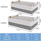 Wicker Storage Basket with Wooden Handle – Paper Rope Decorative Toilet Paper Baskets & Bathroom Organizer for Toilet Tank Top, Shelves, Bedroom, Countertop,Home,Office Storage Bins, 2 Pack,Grey