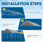 Quictent 10x20 ft Heavy Duty Carport Canopy Galvanized Car Tent Outdoor Garage Boat Shelter with Reinforced Structure, with Hanging Edge - Gray