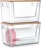 2 Pack Trash Bag Holder Dispenser, Extra Large Garbage Bags Holder, Stackable Trash Bag Holder with Bamboo Top for Laundry Room & Under Sink