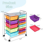 LUARANE Rolling Cart with 15 Drawers, Craft Storage Cart with Portable Handles & Lockable Wheels, Mobile Toys Organizer, Large Capacity Utility Drawer Cart Home Office School Teacher (Multi-colored)