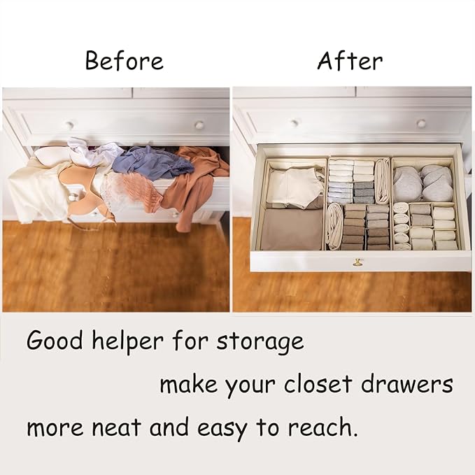 Drawer Organizer Clothes, Adjustable Dividers and Can Change the Size of the Dividers According , Can be Used in the Bedroom, Nursery and Closet Organizer or Storage, Underwear, Socks (Grey, Big)
