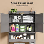 Ahomly Over The Toilet Storage Cabinet, 32.3" W Over Toilet Bathroom Organizer with Doors, Adjustable Shelves, Toilet Paper Holder, 2 Side Hooks, Space-Saver for Bathroom, Laundry, Grey