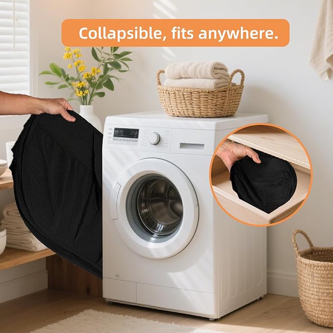 Collapsible Laundry Baskets, Tear Proof Pop Up Laundry Hamper with Lid, Dual Handles Durable Foldable Laundry Basket, Easy to Carry Laundry Hamper for Home, Laundry Room, Bedroom, Dorm, Travel Black