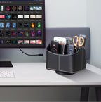 YAPISHI Leather Remote Control Holder, 360 Degree Spinning Desk TV Remote Caddy/Box,Bedside Table Organizer for Controller, Media, Mail, Calculator, Mobile Phone and Pen Storage