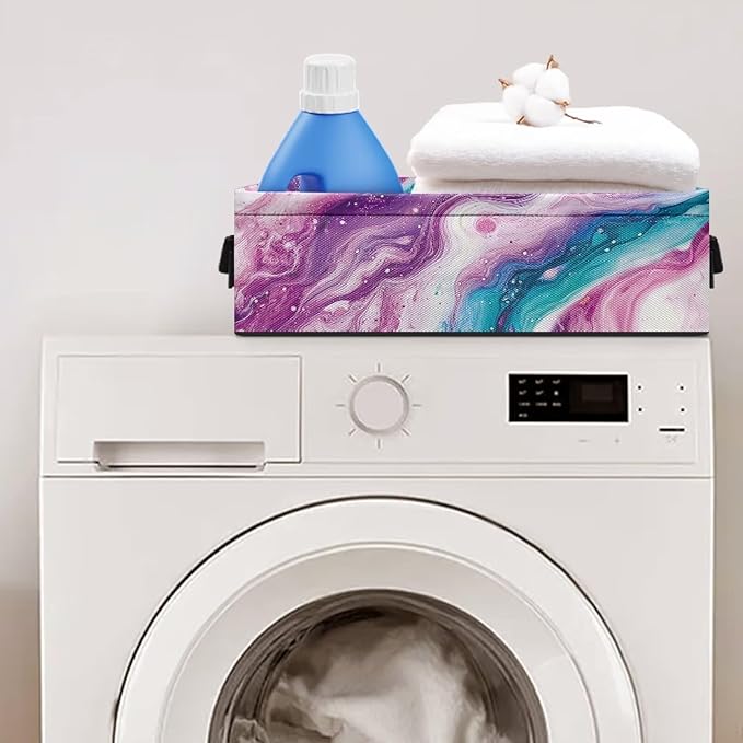 Small Storage Bins Multi-purpose Bathroom Organizer Basket Collapsible Toilet Paper Basket Space-saving Lightweight Fabric Home Storage Containers, Violet Teal Marble