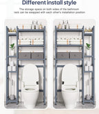 Homde Over The Toilet Storage with Basket and Drawer, Bamboo Bathroom Organizer with Adjustable Shelf & Waterproof Feet Pad, Space Saver Rack for Restroom, Laundry,Grey