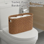 Toilet Paper Storage Holder with Built-in Handles,Toilet Paper Basket for up to 6 Rolls, Wicker Storage Baskets for Organizing,Tank Topper Counter for Bathroom Shelf Bedroom Living Room