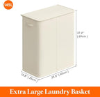 Lifewit Double Laundry Hamper with Lid and Removable Laundry Bags, Large Collapsible 2 Dividers Dirty Clothes Basket with Handles for Bedroom, Laundry Room, Closet, Bathroom, College, 145L White
