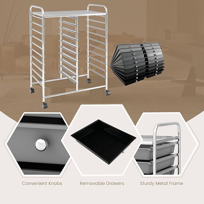 GOFLAME 20-Drawer Rolling Storage Cart, Multifunctional Art Craft Organizer Cart, Mobile Utility Storage Cart with Removable Drawers & Lockable Wheels, Craft Cart for Home Office School, Grey Gradient