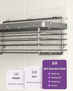 ODesign Shower Caddy 3 Pack SUS304 Stainless Steel-No Drilling-Shower Bathroom Shelves Rack,Rustproof Wall Mounted,Adhesive Shower Shelf Basket Organizer-Grey