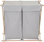 Household Essentials X-Frame Wood Laundry Sorter, Collapsible Wood Frame with Washable Gray Poly-Cotton Bags, Naturally Stylish Large