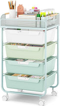 Rolling Utility Storage Cart with 4 Drawers - 4 Tiers Rolling Cart Craft Cart, Storage Drawer Cart Organizer for Craft Room Office Bedroom Classroom with Mesh Top & 4 PCS DIY Lable, Green
