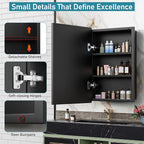 16 x 24 Inch Recessed Medicine Cabinet with Beveled Mirror, Bathroom Metal Mirror Medicine Cabinet with Adjustable Shelves, Wall Mounted Black Medicine Cabinets for Bathroom Storage Modern House