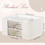White Bling Desk Organizer with 2 Drawer, Sparkly Makeup Organizer for Vanity, Girly Desk Accessories, Rhinestone Pen Holder, Elevate Your Workspace with White Serenity (Pearl)