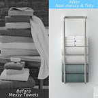 Stainless Steel Wall-Mounted Bathroom Towel Rack and Organizer for Rolled Towels, Ideal for Modern Small Bathrooms with Limited Space, Sleek and Chic Sliver Design.