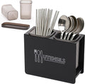 Kitchen Utensil Holder, Metal Silverware Holder with 2 Plastic Cups and Base, Modern Farmhouse Kitchen Decor, Countertop Utensil Organizer for Spoons Cooking Tools (Black)