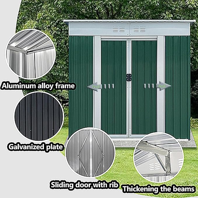 Outdoor Vertical Metal Storage Shed 5 x 3 Feet, Corrosion Resistant Steel with Sliding Door Suitable for Garden Bike, Tool Metal Storage Shed （Green）