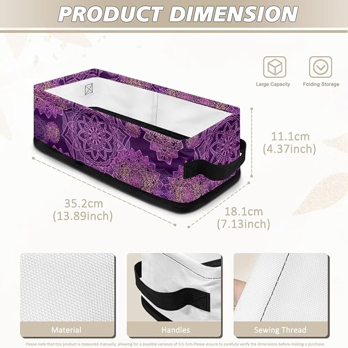 Bathroom Storage Bins Collapsible Rectangular Basket Versatile Cabinet Organizer Modern Fabric Toilet Paper Basket for Home Living Room Office Decor, Dark Violet Boho Flower