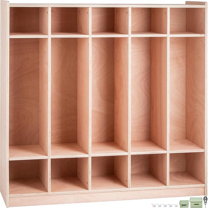 VEVOR Wooden Storage Cabinet, 5-Section Storage Locker with 10 Cubbies Shelf, Multi-Compartment Cubby Shelf with 5 Hooks for School, Classroom, Daycare, Home and Preschool