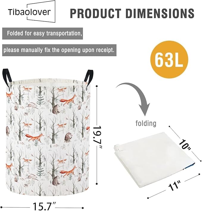 Baby Laundry Basket Baby Nursery Hamper Kids Laundry Basket Toy Storage Bin for Boys Room Decor Gift Baskets for Bedroom Bathroom(Forest Animal)