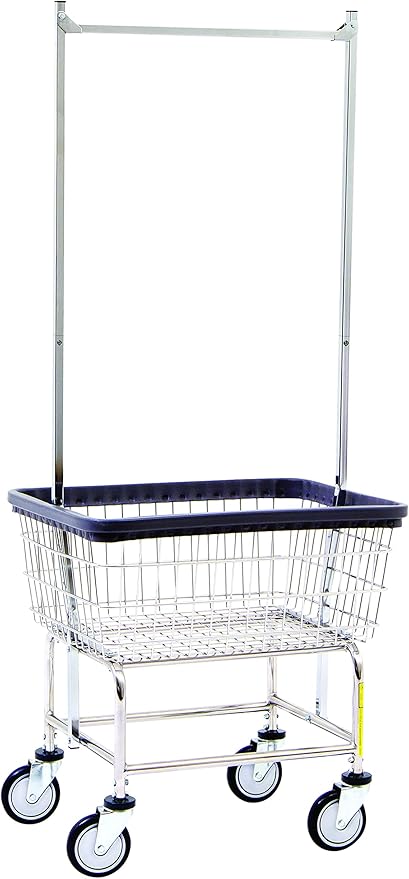 R&B Wire™ 100E58KD Commercial Wire Laundry Cart with Double Pole Rack, 2.5 Bushel, Chrome