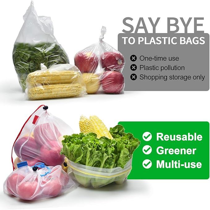 18 pack Reusable Produce Bags,Reusable produce bags for grocery,See-Through Medium Pack mesh bags Washable Grogery Bags,useful for storage fruits,vegetables,toys……