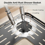 Orimade Rustproof 4 Tier Floor Standing Corner Shower Caddy Organizer with Toothbrush Holder, Large Spacing Floor Shower Shelf Rack Storage Stands with Hooks for Bathroom Kitchen, Black
