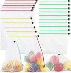 20 Pack Reusable Produce Bags, Washable Produce Mesh Bags, Durable Vegetable Fruits Bag, See-Through Toy Storage Mesh Bag with Drawstring for Fruits Vegetables Fridge Storage Toys, 3 Sizes