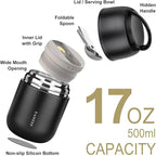 Insulated Soup Thermo 17oz - Stainless Steel Vacuum Lunch Box for Adults, Kids Leakproof Hot Food Container with Handle Folding Spoon (School Office Outdoor)