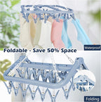 Aolloa Clothes Drying Rack with 32 Clothespins, Bule Foldable Hanging Drying Racks, 360° Rotatable Hook for Drying Towels Bras Baby Clothes Gloves Plastic, Clothes Drying Foldable-Bule