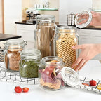 32oz Glass Food Storage Jars with Airtight Clamp Lids,Set of 4 Airtight Glass Canister Square- Clear Storage Container for Kitchen Container Storing Sugar, Flour, Cereal,Coffee,Spice…