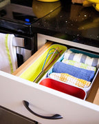 Three by Three Seattle 5 Piece Metal Organizer Tray Set for Storing Makeup, Stationery, Utensils, and More in Office Desk, Kitchen and Bathroom Drawers (2 Inch, Assorted Colors)