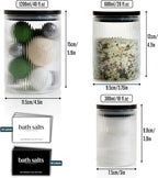 Mason & Fable 3x Ribbed Glass Bathroom Jars with Airtight Black Bamboo Lids | Cotton Pad/Buds/Q tip Holder | Bath Salt/Small Makeup/Apothecary Storage Canister- 10, 20 & 40 fl.oz